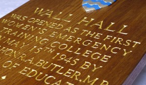 Oil Gilded Incised Carved Lettering to Solid Oak Plaque