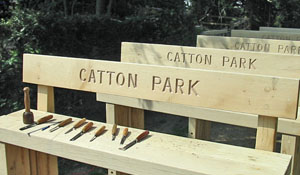 Incised Hand Carved Lettering to Park Benches