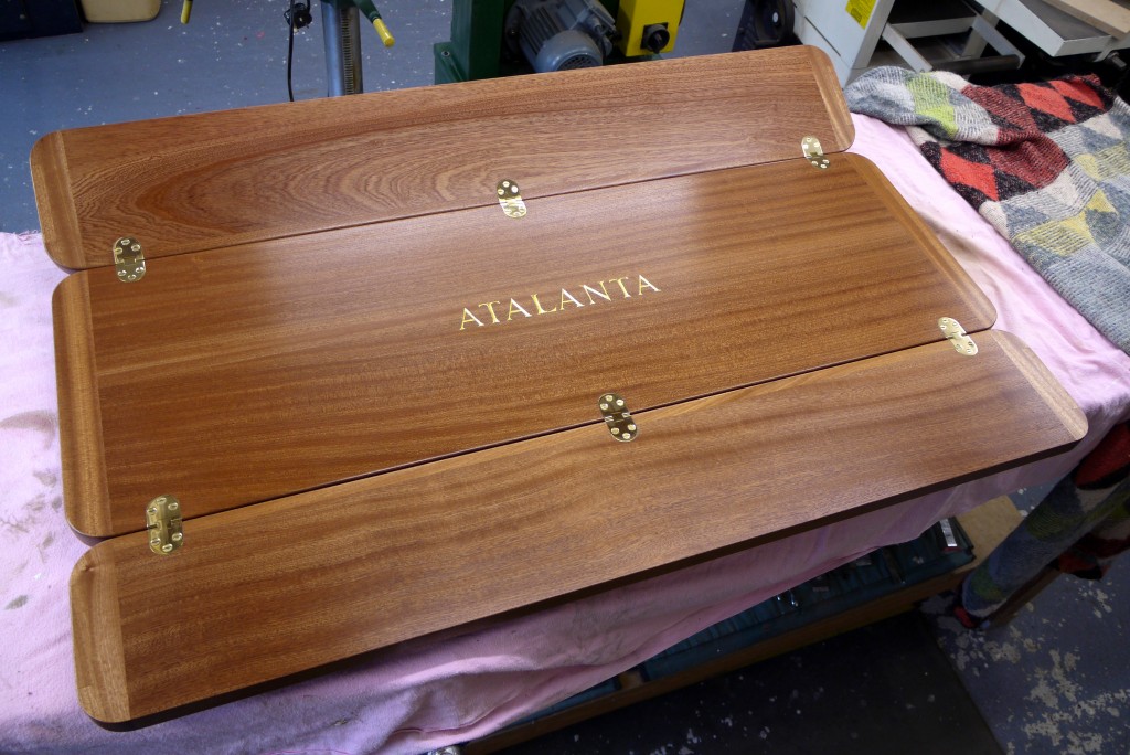 Solid Mahogany Folding Table Top with cross banded ends and solid brass