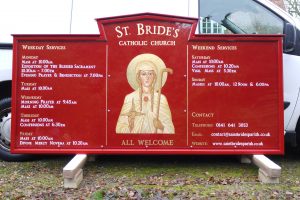 Bespoke Exterior Church Sign Hand Painted with Gilded Lettering and Imagery
